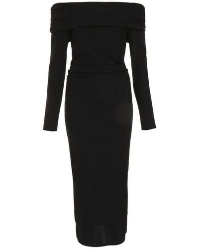 Quiz Ribbed Bardot Bodycon Midi Dress - Black