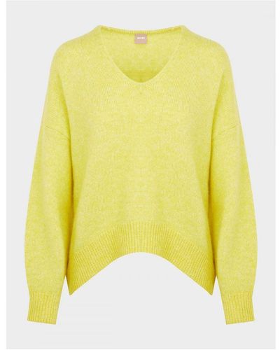 BOSS Womenss Fondianan V-Neck Knitted Jumper - Yellow