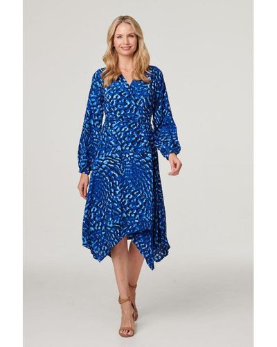 Izabel London Leopard Print Hanky Hem Dress - Blue