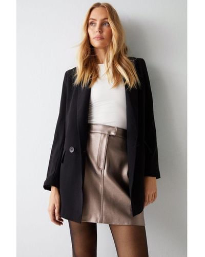 Warehouse Premium Faux Leather Metallic Mini Skirt - Grey