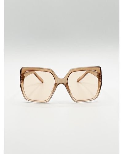 SVNX Oversize Cateye Sunglasses With Diamante Detail - Natural