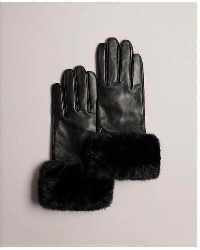 Ted Baker Jessss Faux Fur Cuff Leather Gloves - Black