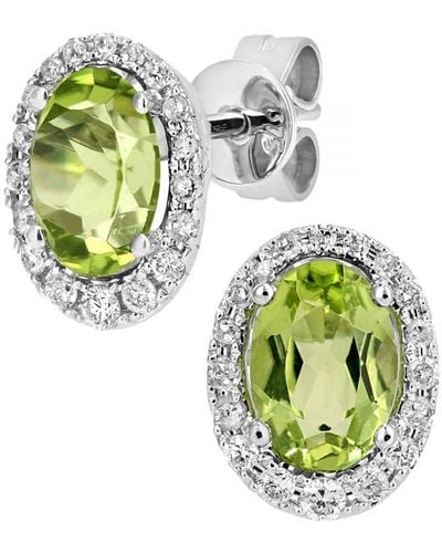 DIAMANT L'ÉTERNEL 9Ct Diamond And Peridot Gemstone Oval Cut Stud Earrings - Green