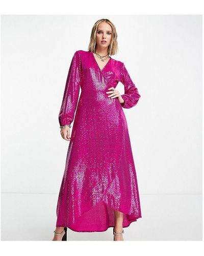 Flounce London Petite Long Sleeve Wrap Maxi Dress - Pink