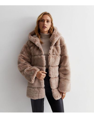 Gini London Horizontal Cut Fur Hooded Jacket - Natural