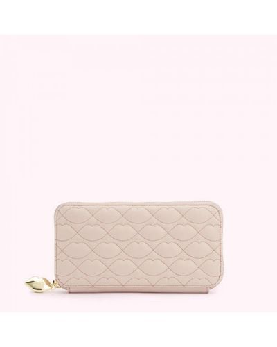 Lulu Guinness Pebble Pink Lip Quilted Leather Tansy Wallet