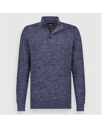 Twinlife Halfzip Button Sweater - Blauw