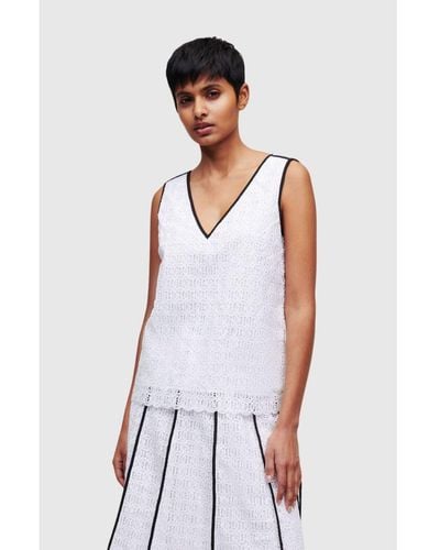 Karl Lagerfeld Kl Embroidered Lace Top Sleeveless - White