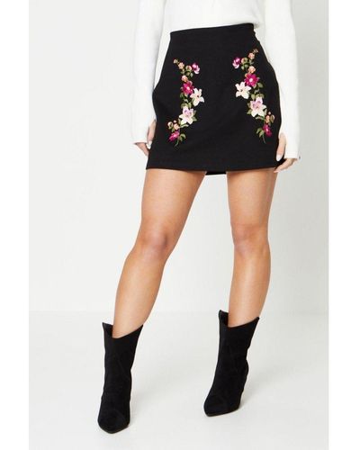 Oasis Petite Premium Ponte Embroidery Mini Skirt Viscose - Black