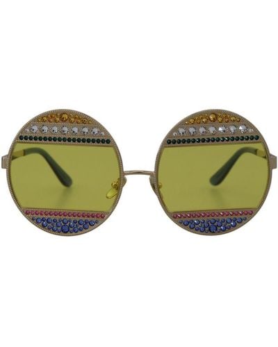Dolce & Gabbana Oval-Shaped Metal Sunglasses With Colored Crystals - Green