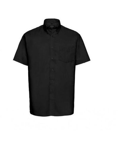 Russell Collection Short Sleeve Easy Care Tailored Oxford Shirt () - Black