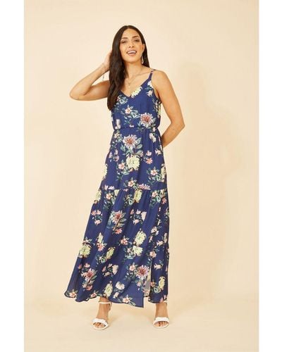 Yumi Navy Long Sleeve Floral Maxi Dress