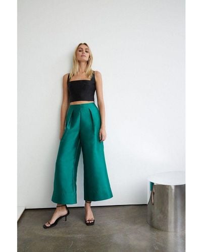 Warehouse Satin Twill Extreme Wide Crop Trouser - Blue