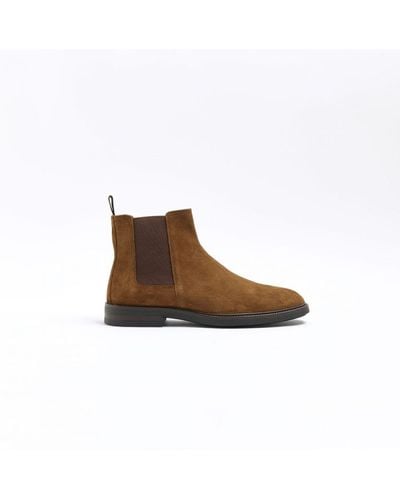 River Island Chelsea Boots Brown Suede - White