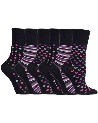 Gentle Grip Sock Shop - 6 Pairs Ladies Non Elastic Bamboo Socks - Solrm33 Nylon - Blue