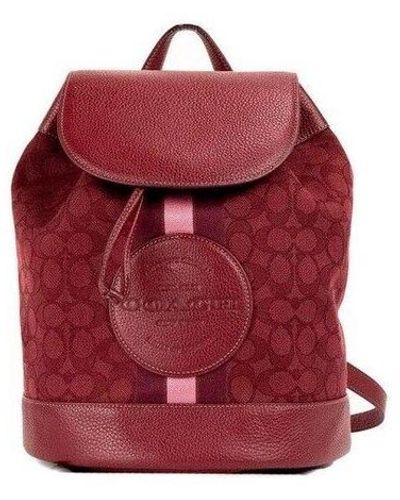 COACH Dempsey Apple Signature Jacquard Canvas Logo Patch Backpack - Red