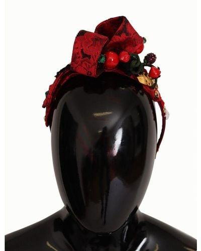 Dolce & Gabbana Cherry Silk Crystal Bow Logo Diadeem Tiara Hoofdband - Zwart