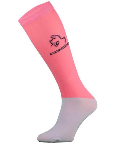 Comodo Ladies Microfibre Knee High Horse Riding Equestrian Socks Cotton - Pink