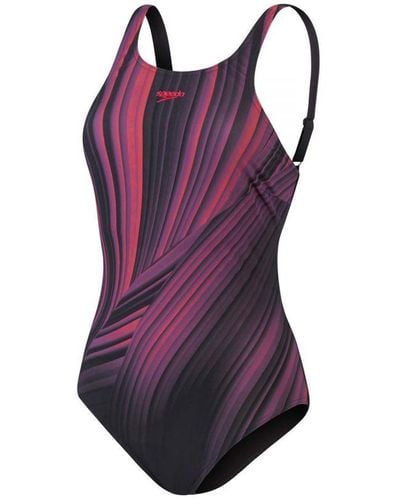 Speedo Womenss Shaping Enlace Printed Swimsuit - Purple