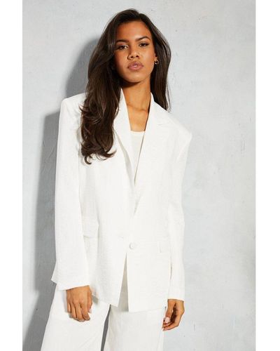 MissPap Linen Look Oversized Tailored Blazer - White