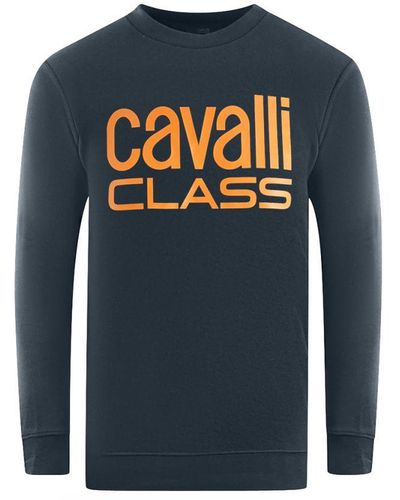 Class Roberto Cavalli Bold Brand Logo Navy Blue Sweatshirt