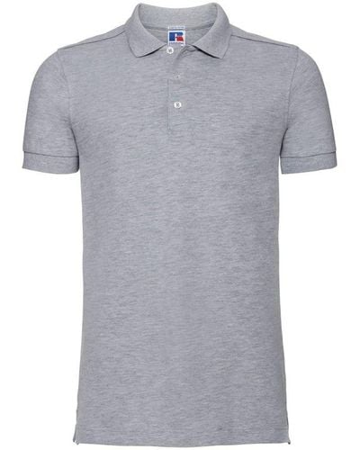 Russell Stretch Short Sleeve Polo Shirt (Light Oxford) - Grey