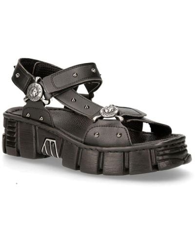 New Rock Vegan Leather Sandals-Bios120-V1 - Black