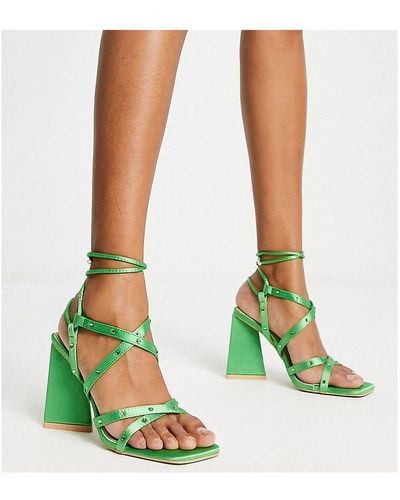 Raid Wide Fit Elinora Block Heel Sandals With Stud Embellishment - Green