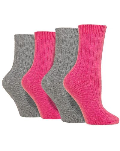Wildfeet 4 Pack Ladies Cashmere Boot Socks - Pink