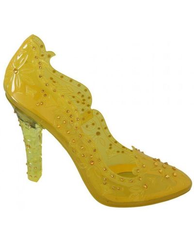 Dolce & Gabbana Yellow Floral Crystal Cinderella Heels Shoes