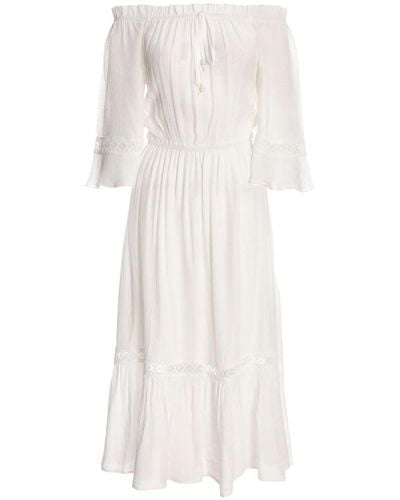 Quiz Bardot Crochet Midaxi Dress Viscose - White