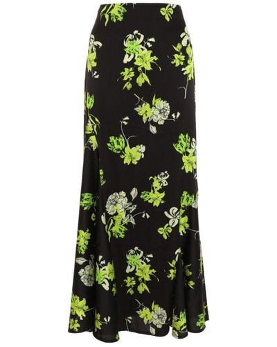 Quiz Black Satin Floral Midaxi Skirt - Green