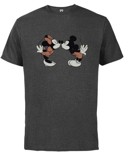 Disney Ladies Smooch Mickey & Minnie Mouse T-Shirt (Dark) Cotton - Black