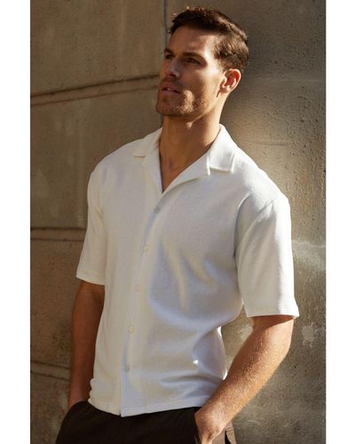 Threadbare 'Robbie' Textured Short Sleeve Cotton Shirt With Stretch - Brown