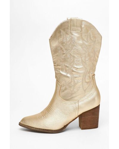 Quiz Foil Western Ankle Boots - Natural
