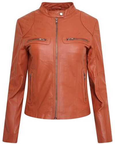 Pelle D'annata D’Annata Ladies Real Leather Biker Jacket - Orange
