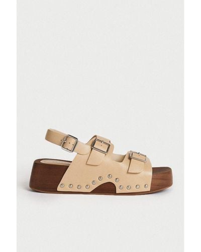 Warehouse Real Leather Buckle Studded Clog - White