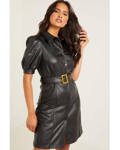 Quiz Faux Leather Bodycon Dress - Black