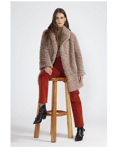 Jayley Ribbed Faux Fur Coat - Multicolour