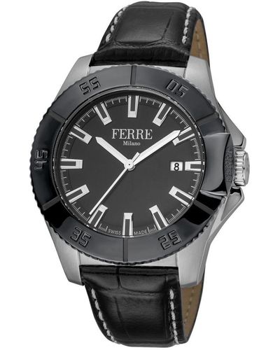 Ferré Fm1g085l0041 White Mother Of Pearl Dial Calfskin Leather Watch - Grey