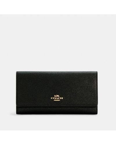 COACH Crossgrain Leather Slim Trifold Wallet - Black