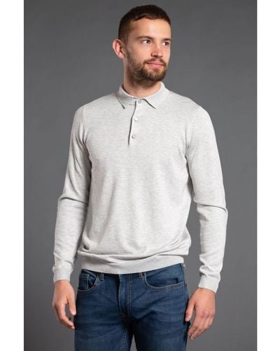 Nines Light Knitted Long Sleeve Polo Viscose - Grey