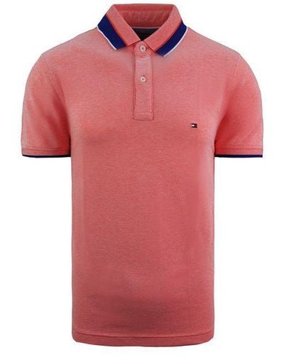 Tommy Hilfiger Regular Fit Tipped Slim Polo Shirt Top Mwomwo5124 676 Cotton - Red