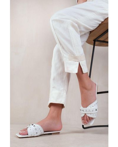 Where's That From 'Saturn' Double Cross Over Strap Flat Sandals With Stud Details - Pink