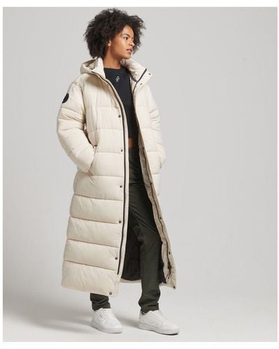 Superdry Cocoon Longline Puffer Coat - Natural
