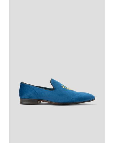 Oswin Hyde Stag Embroidered Velvet Loafers - Blue