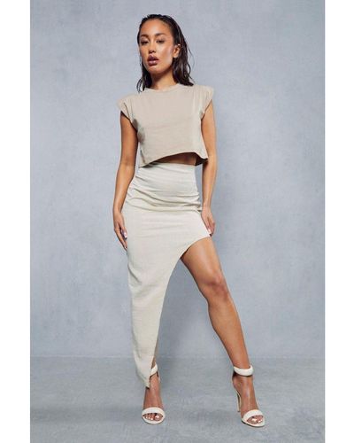 MissPap Asymmetric Linen Look Midi Skirt - Grey