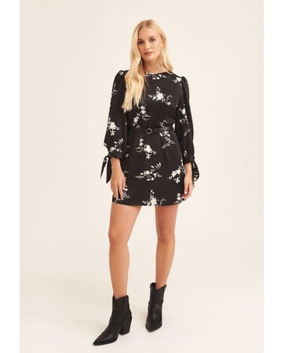 Gini London Mini-jurk Met Lange Mouwen En Bloemenprint - Zwart