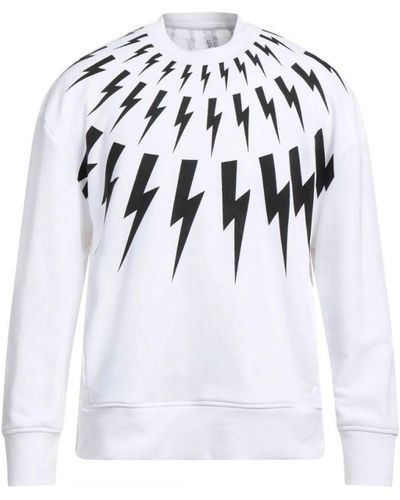 Neil Barrett Fair Isle Thunderbolt Oversized Wit Sweatshirt