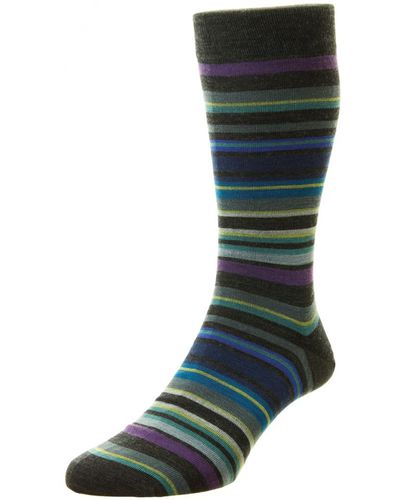 Pantherella Quakers All Over Stripe Sock - Green